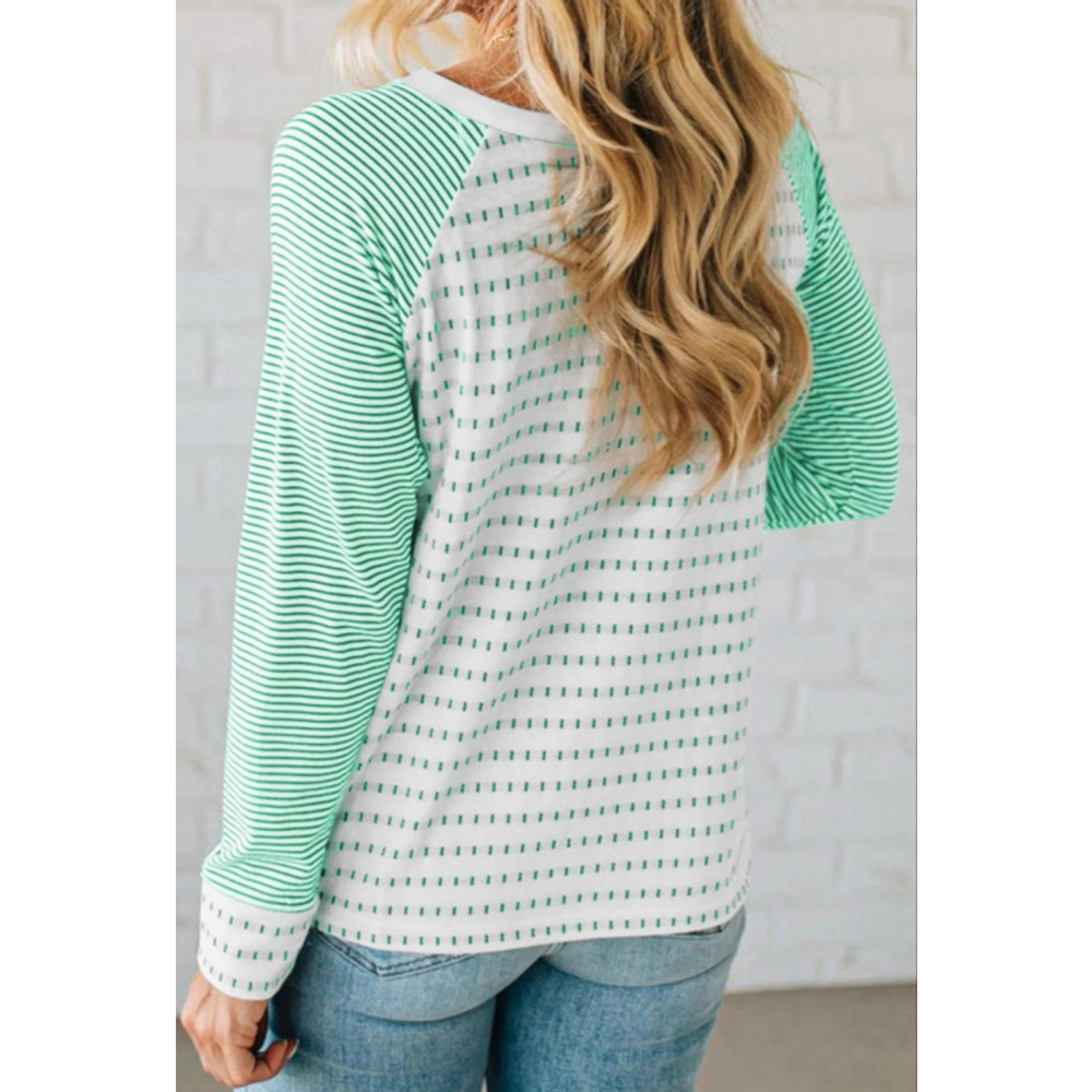 Lucky Charm Sequin Patch Green Stripe Raglan Top - Picture 2 of 6